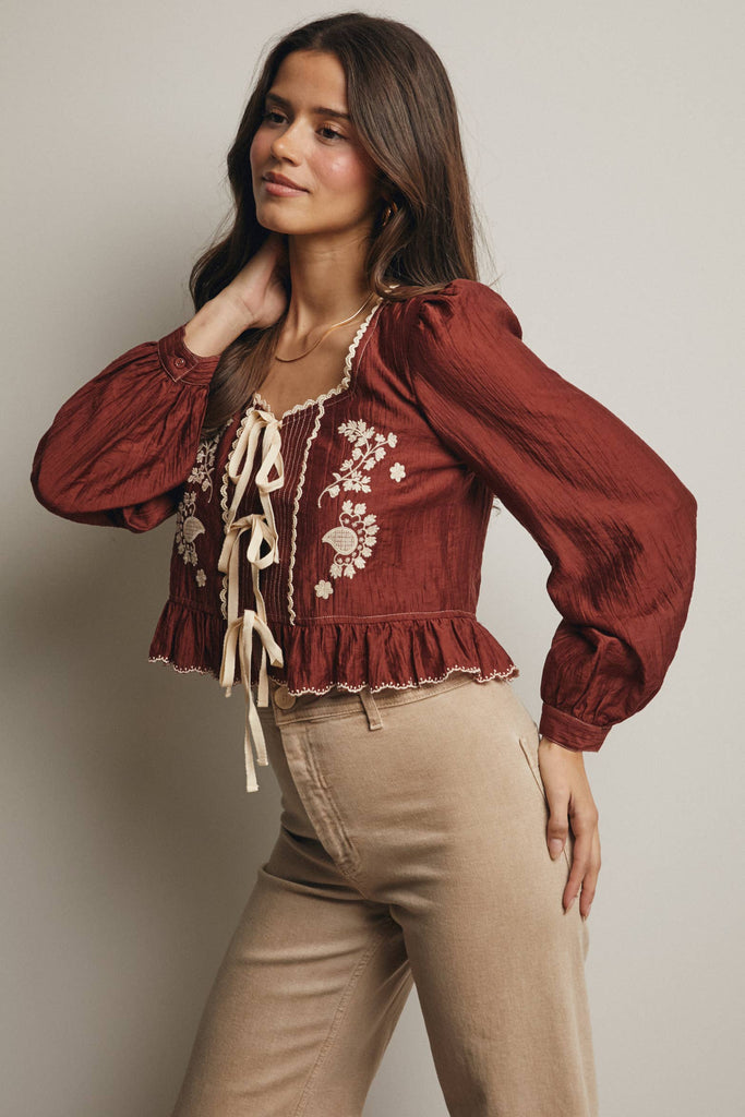 Cherry Wood Peplum Blouse