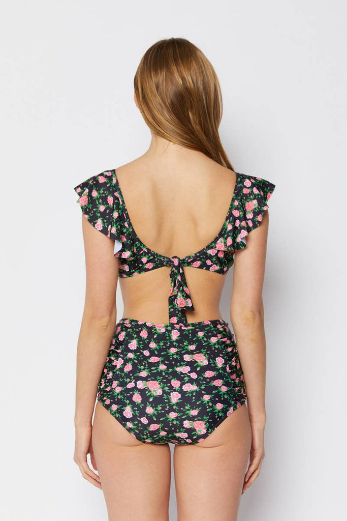 Ruffle Sleeve Bikini: Pink Roses