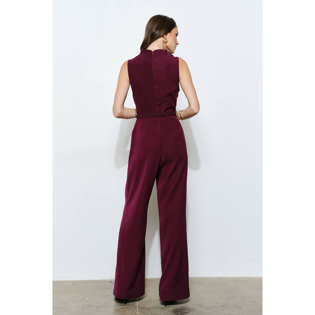 Draped Sleeveless Jumpsuit: Mulberry