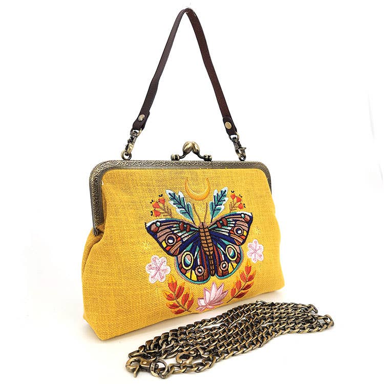 Moon Moth Vintage Kisslock Bag: Black