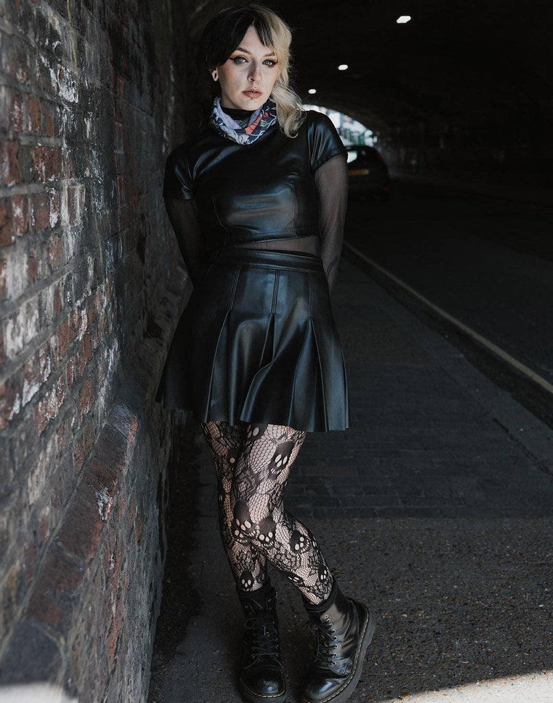 Rose Skull Net Tights: Black