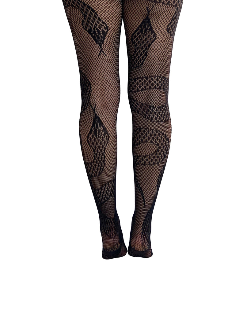 Snake Net Tights: Black / Plus Size