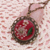 Antique Gold Dried Flower Necklace: Red