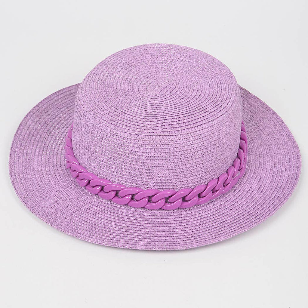 Faux Straw Hat W/Chain: Cobalt