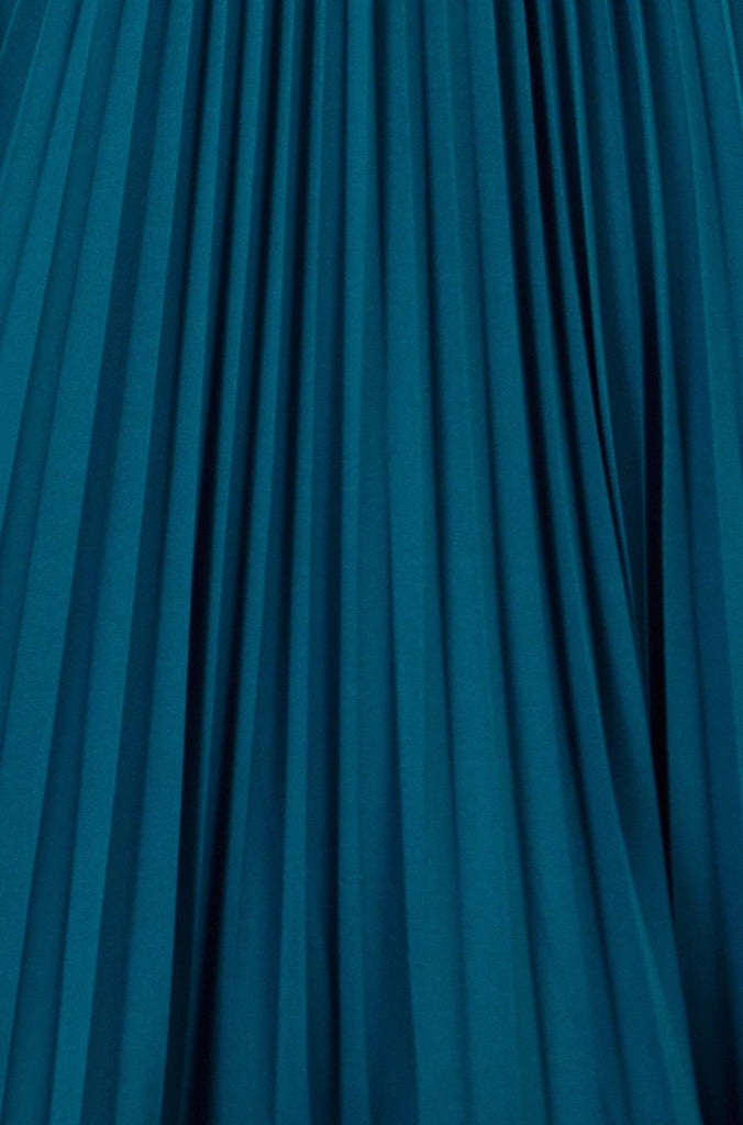Teal Stretch Pleated Midi Dress