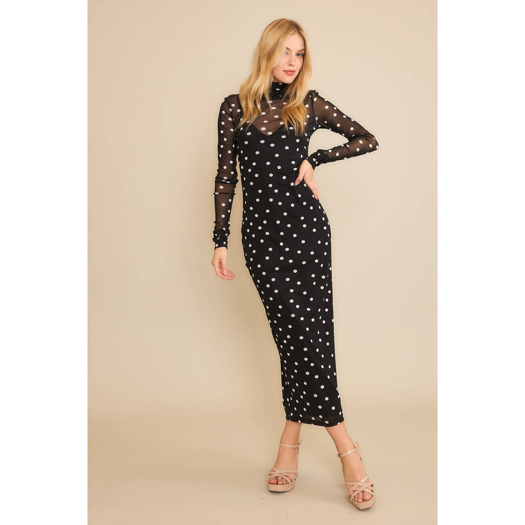 Polka Dot Mesh Wiggle Maxi w/ Slip