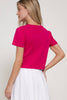 Short Sleeve Rainbow Button Cardi: Fuschia