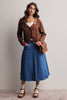 Paneled A-Line Stretch Denim Skirt