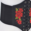 Corset Thick Belt With Red Rose Black