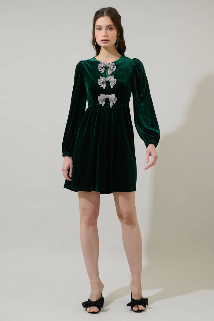 Glow Bow Velvet Mini Dress