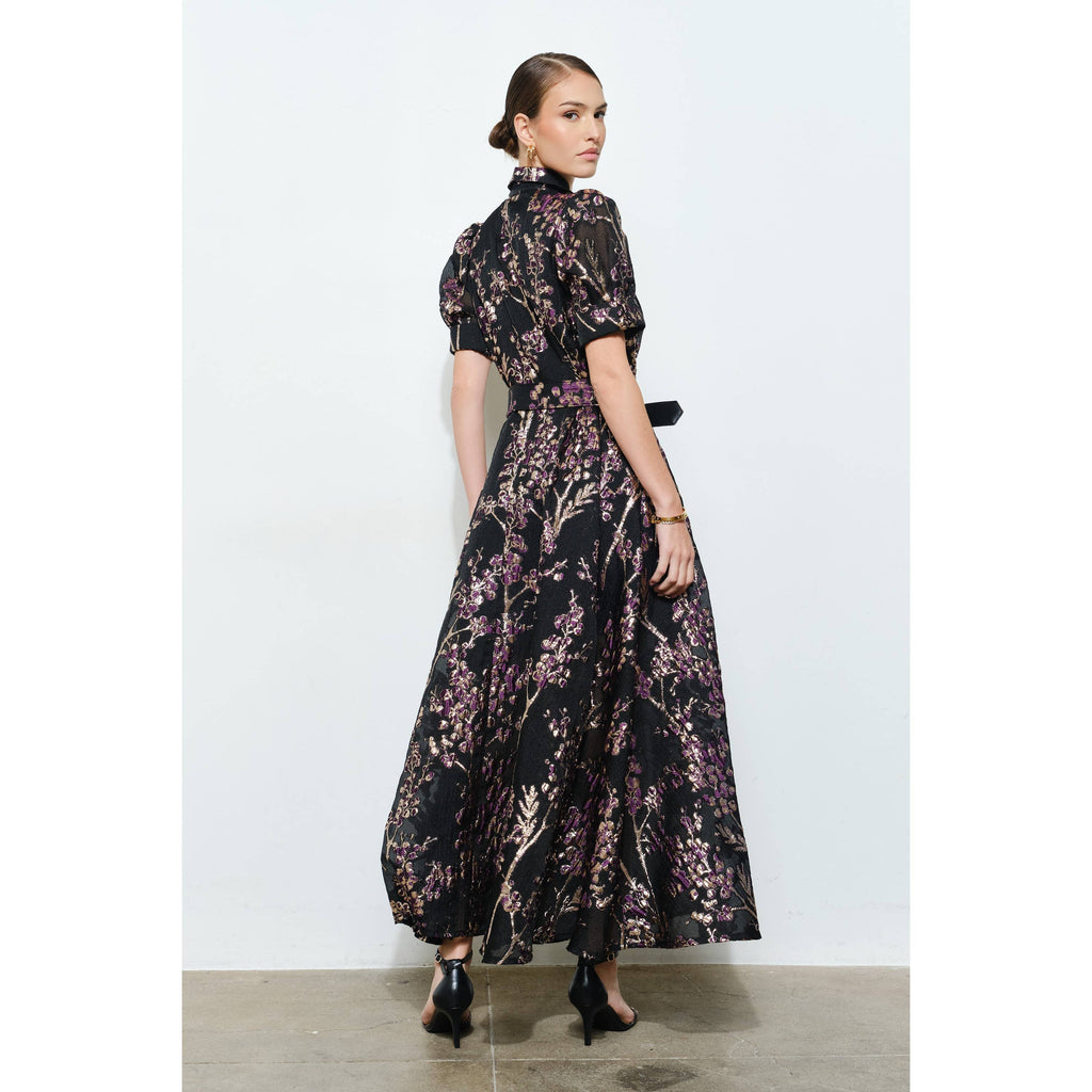 Golden Lurex Floral Jeweled Maxi Dress