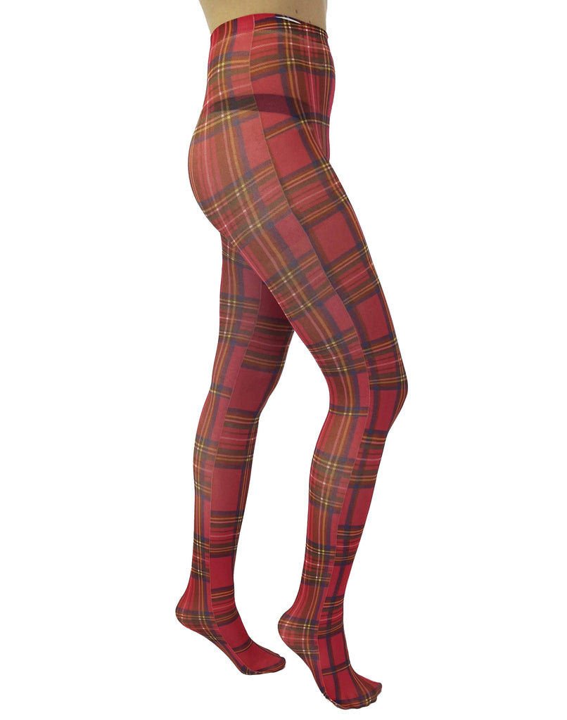 Original Red Tartan Printed Tights: One Size / Red