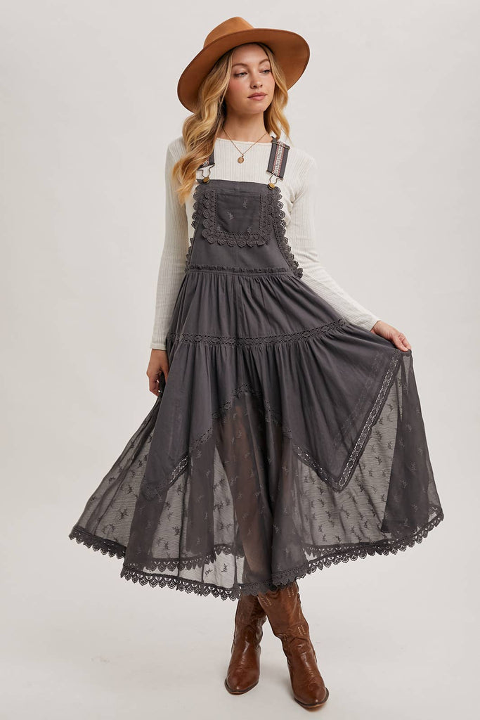 Lace Embroidered Overall Dress