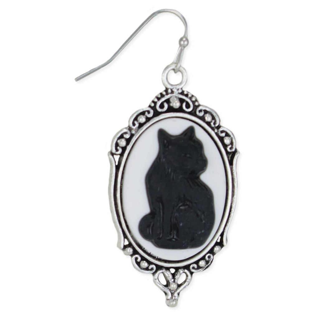 Purrfection Cat Cameo Silver Earrings