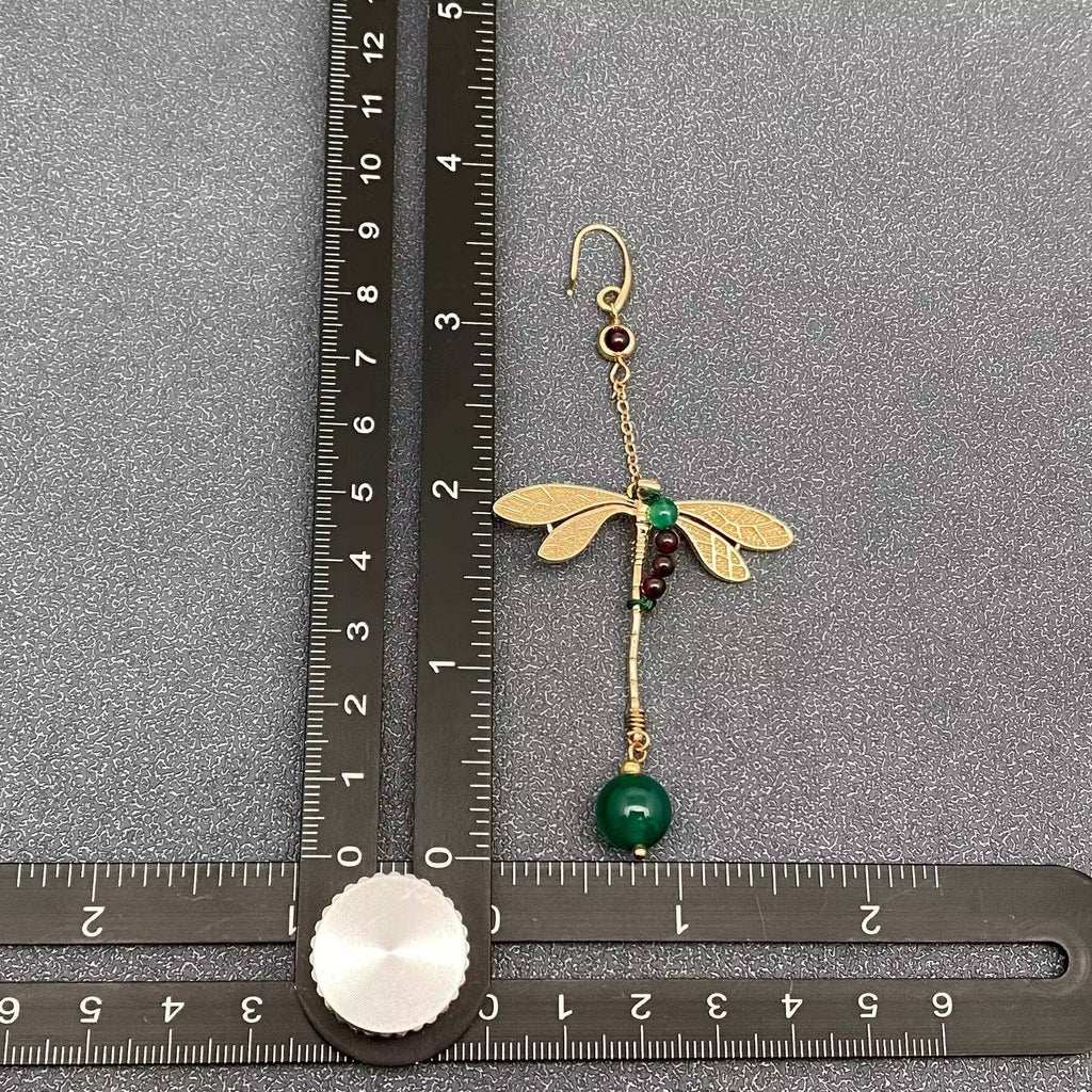 Vintage Agate Dragonfly Gold Plated Earrings