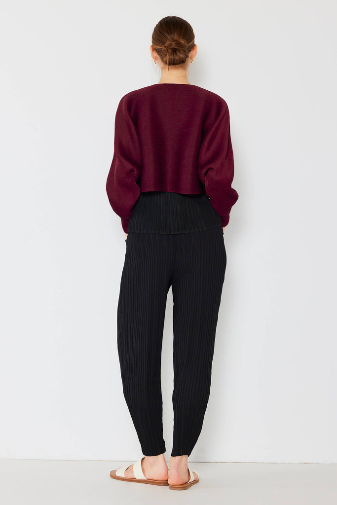 Rib Pleated Bolero: Burgundy