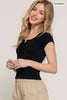Lace Up Waffle Knit Tee-Black