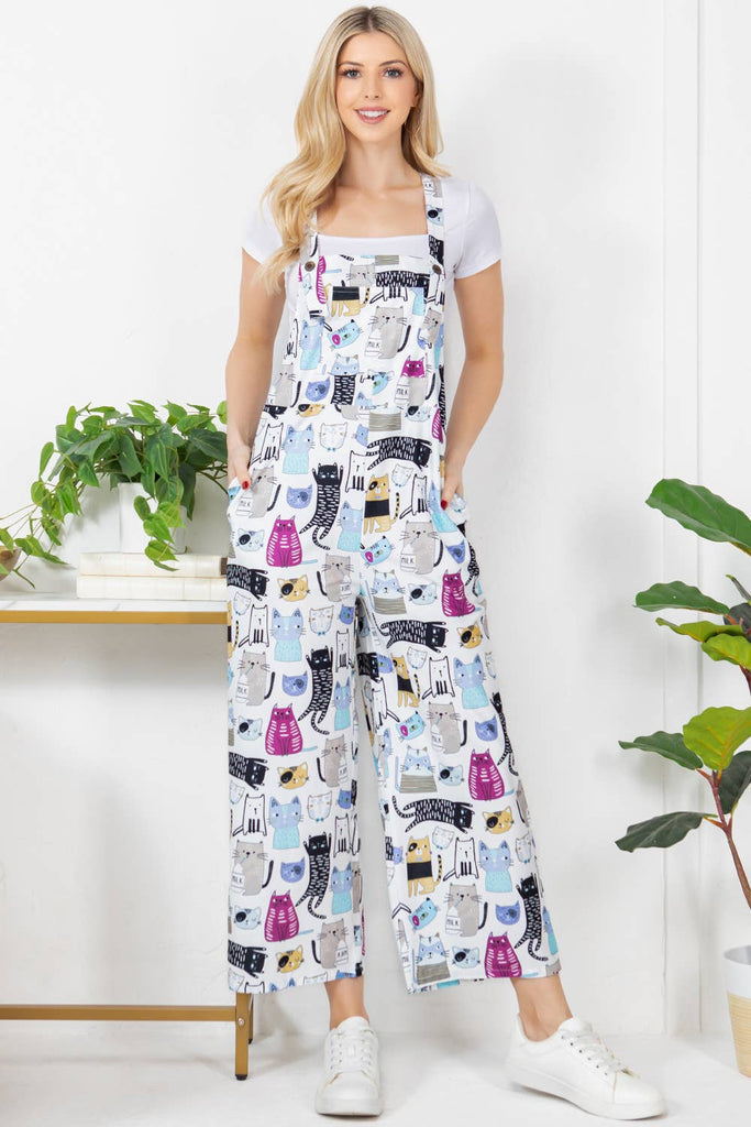 Colorful Cat Corduroy Overalls