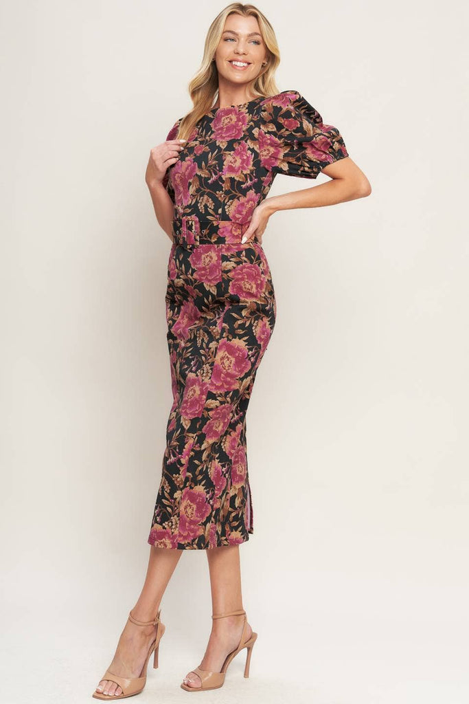 Floral Denim Pencil Dress