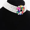 Rainbow Rhinestone Pearl Choker