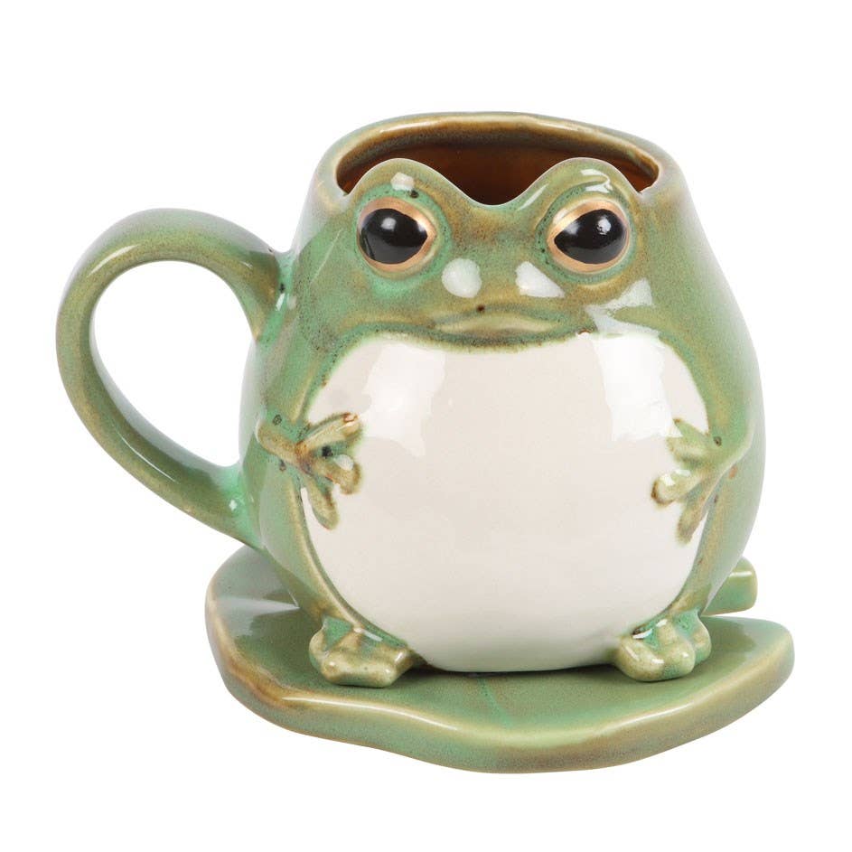Frog Ceramic Mug and Lily Pad Saucer