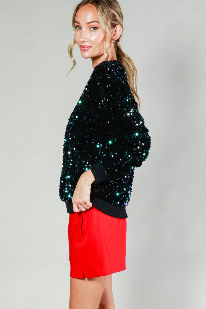 Sequin Crewneck Velvet Sweatshirt