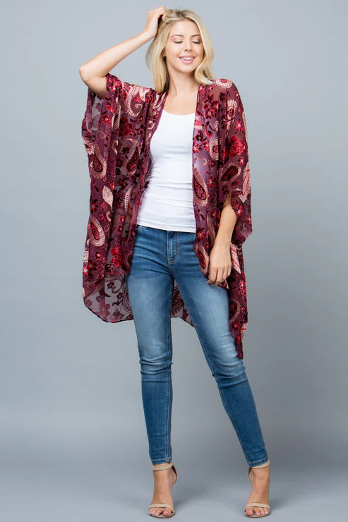 Cranberry Velvet Kimono