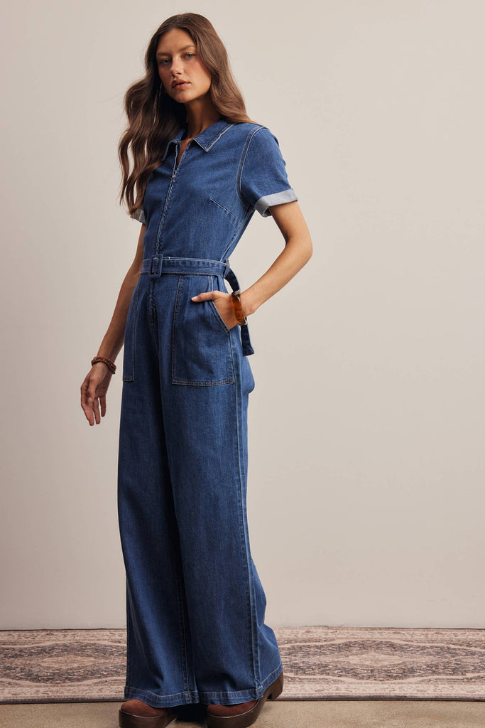 Blue Haze Stretch Denim Jumpsuit