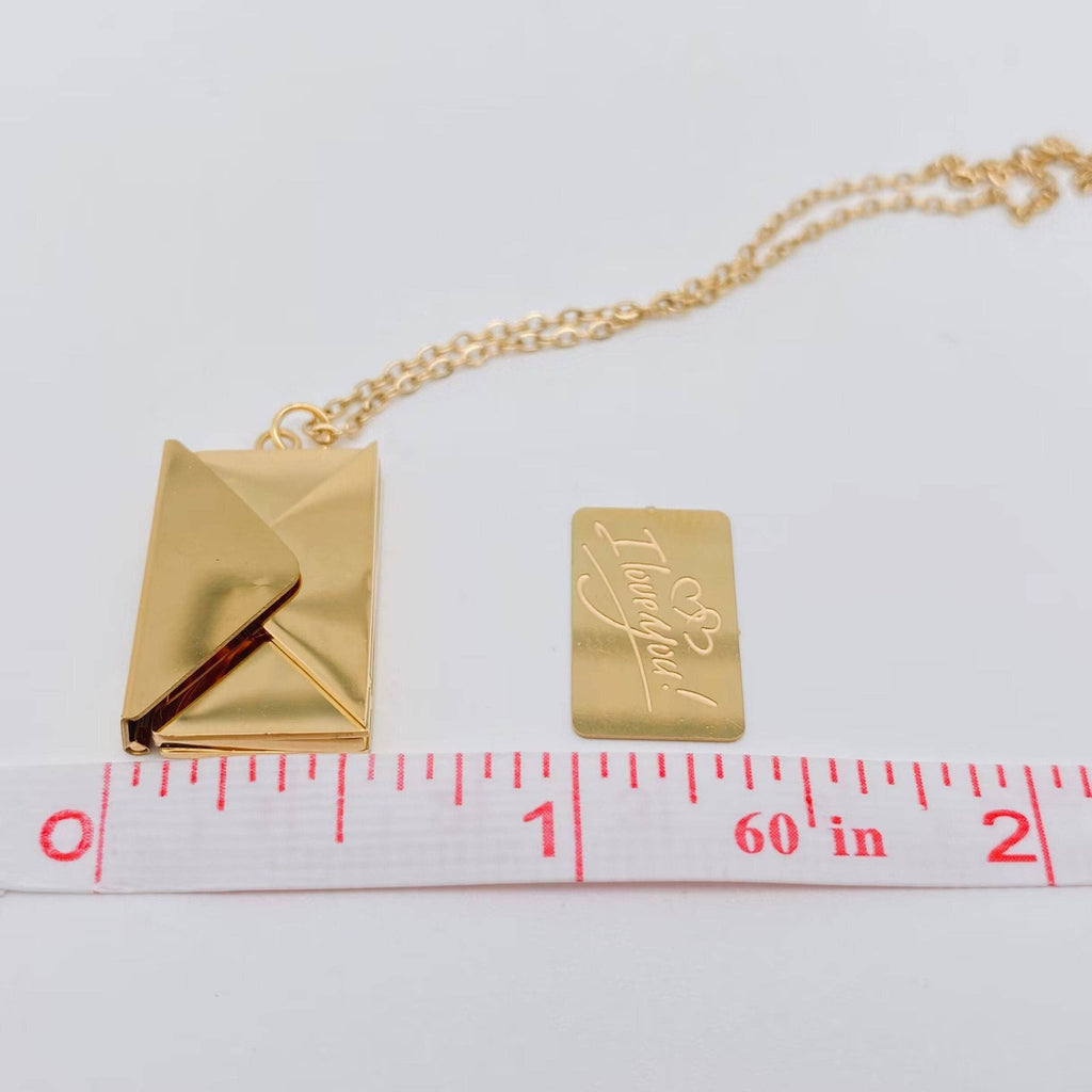 "I Love You" Openable Envelope Necklace- Silver