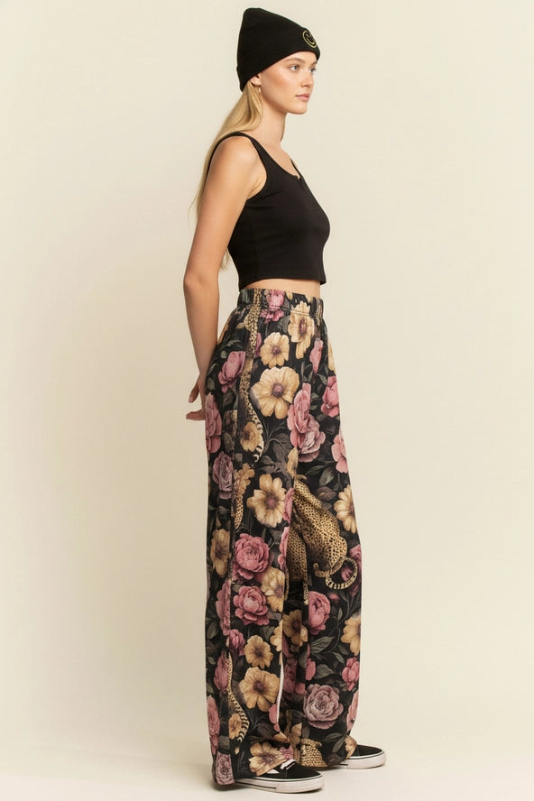 Floral Cheetah Silky Pants