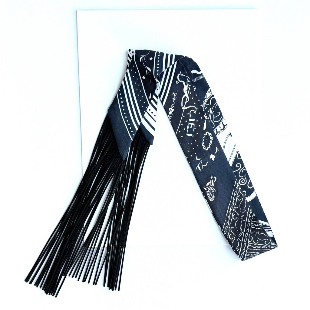 Fringe Scarf Belt Print Navy Black