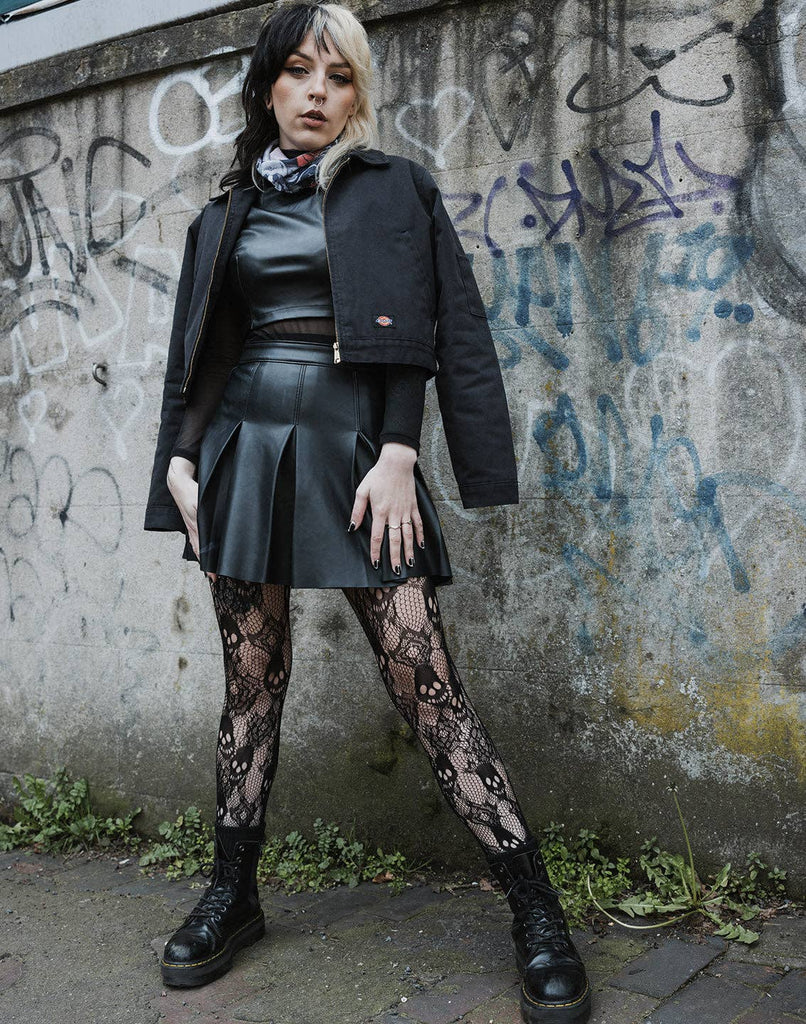 Rose Skull Net Tights: Black