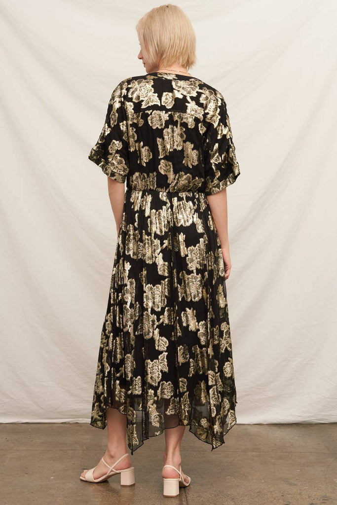 Gold Blossoms Kimono Maxi Dress