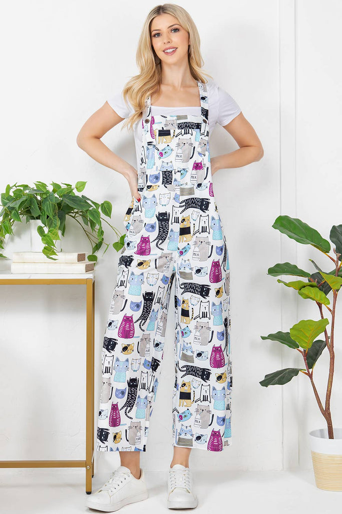 Colorful Cat Corduroy Overalls