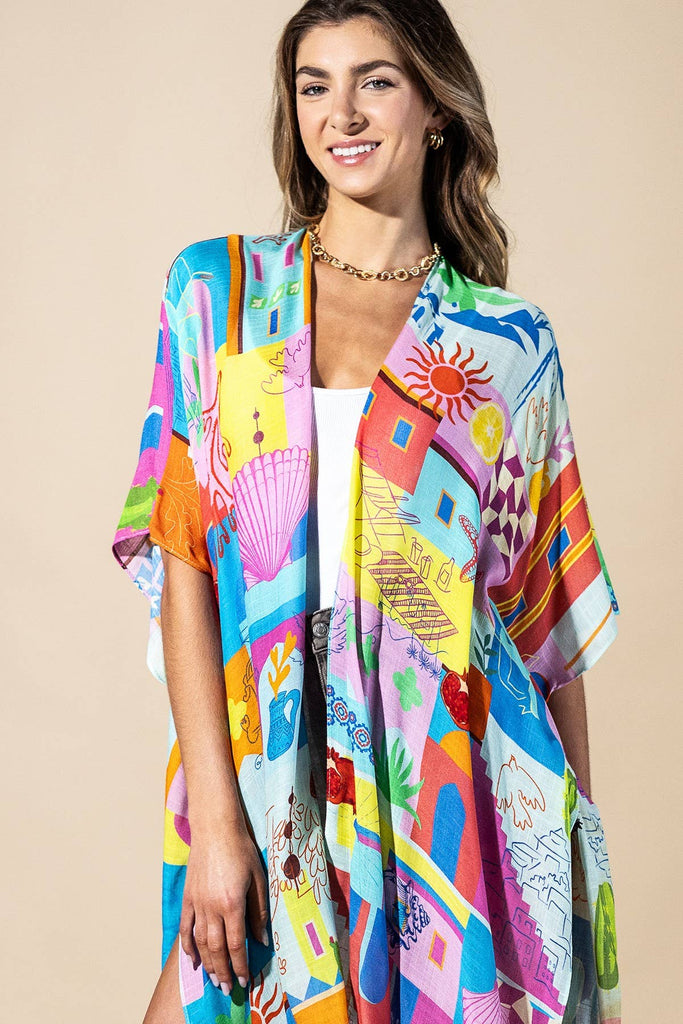 Coastal Pop Viscose Kimono