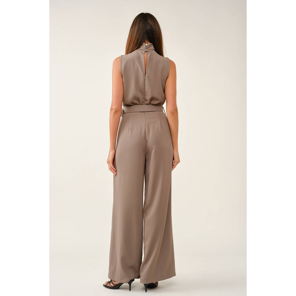 Rich Rust Sleeveless Belted Jumpsuit: