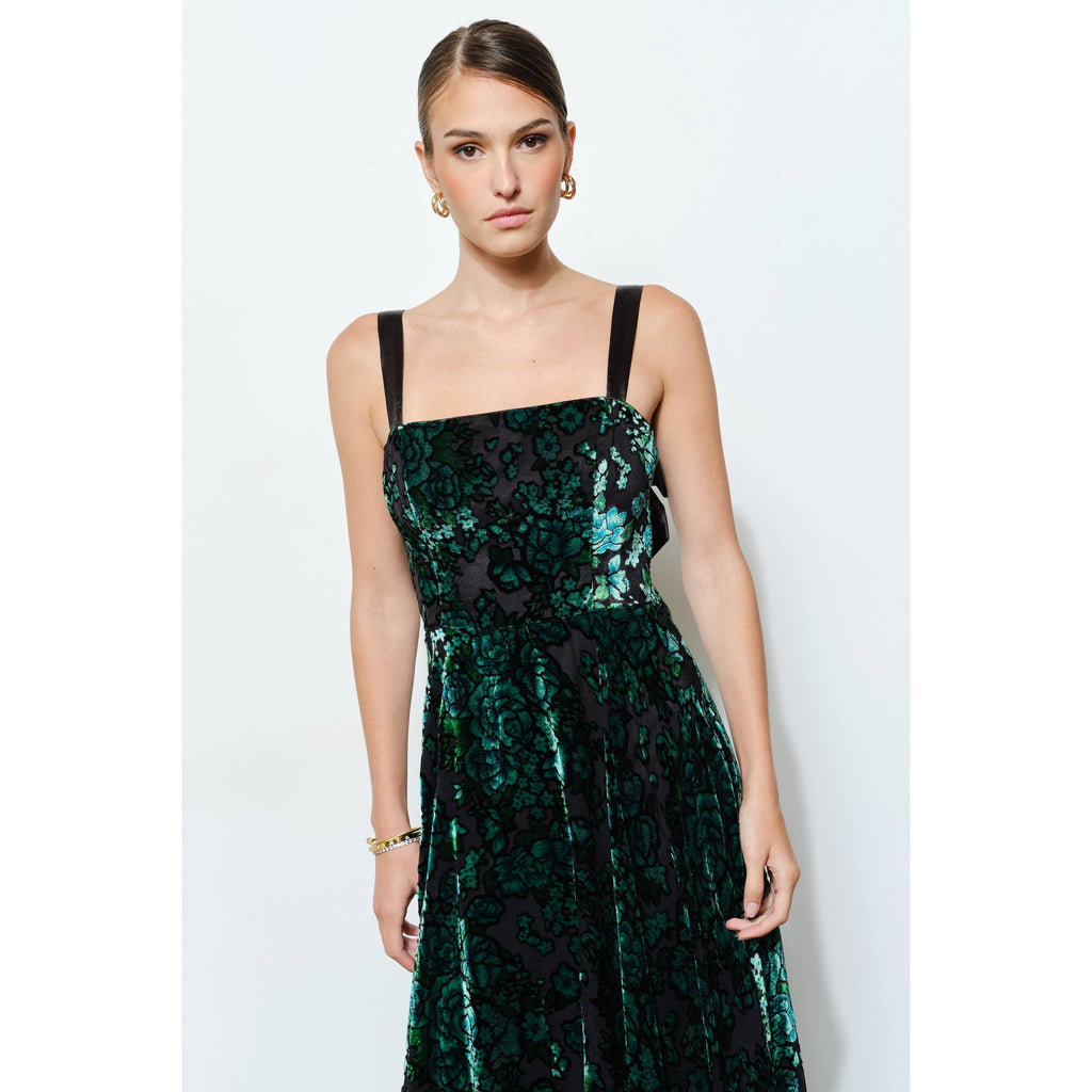 Emerald Velvet Bow-Back Maxi Dress