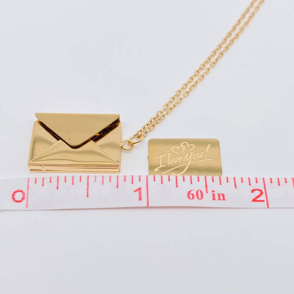 "I Love You" Openable Envelope Necklace- Silver