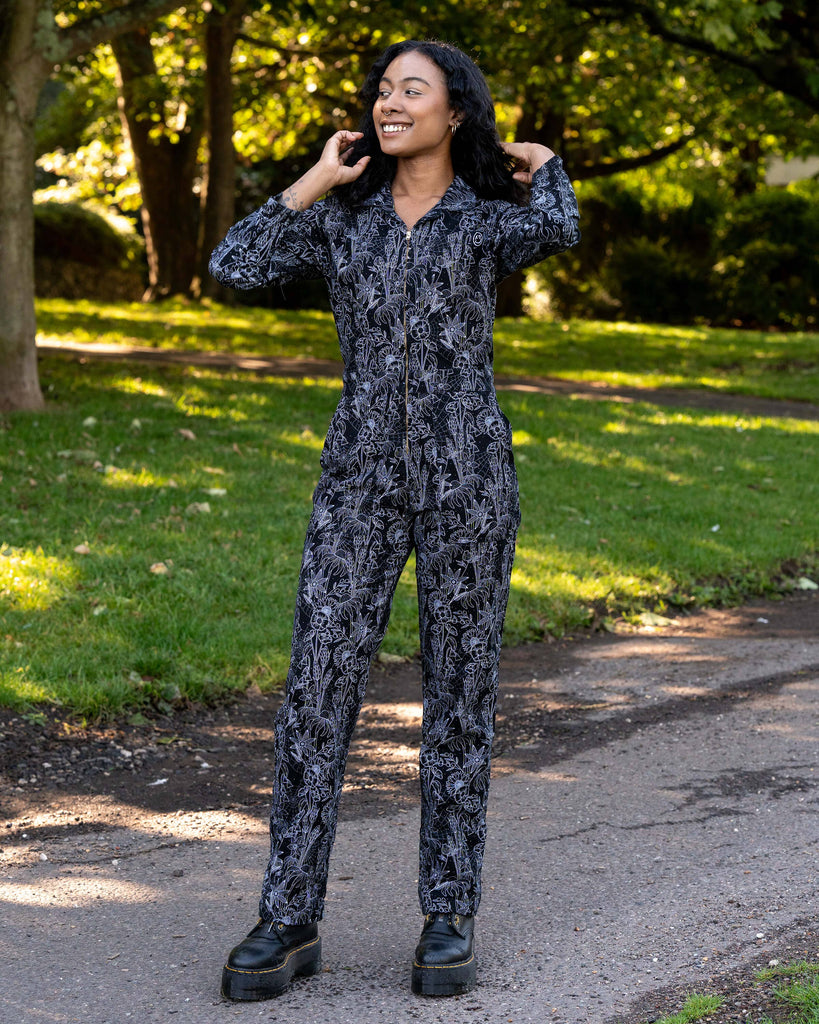 Black Floral Cobweb Boiler Suit
