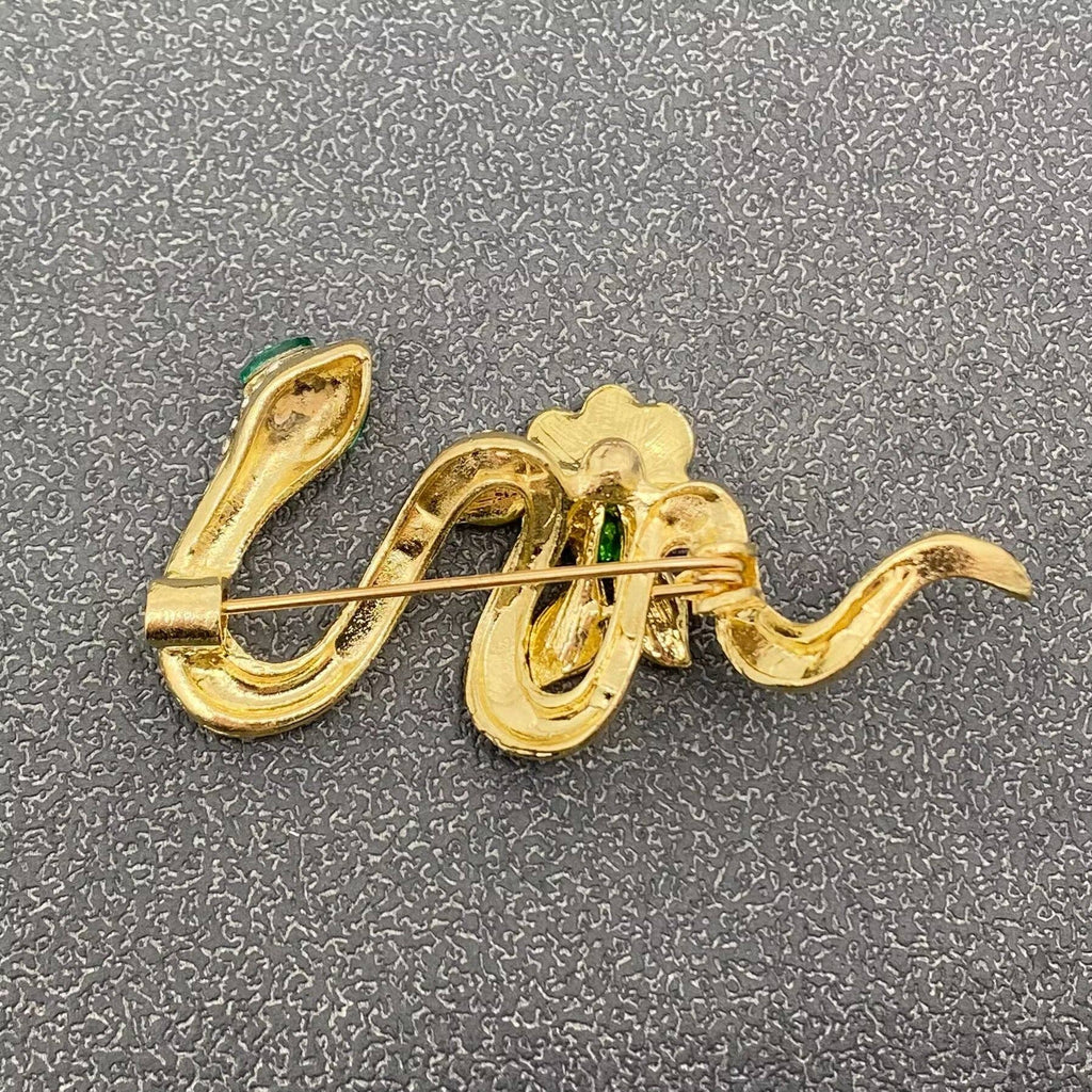 Enamel Rose Rhinestone Snake Brooch