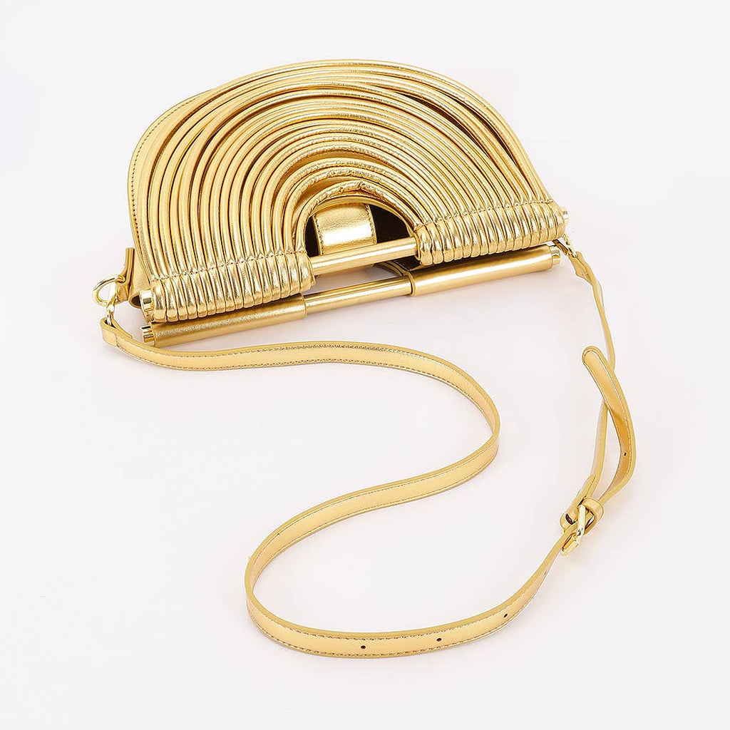 Metallic Faux Leather Noodle Bag: BK