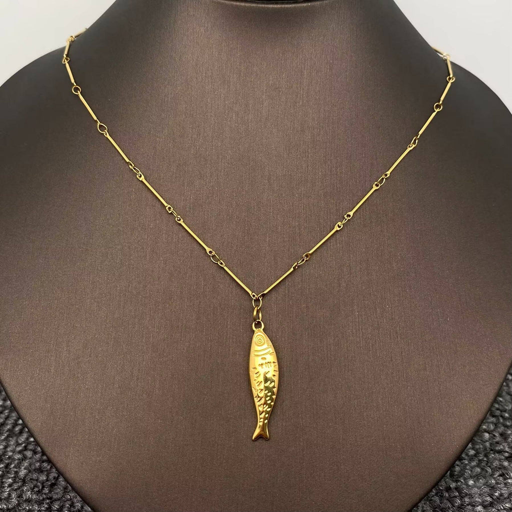 18K Plated Gold Fish Charm Necklace