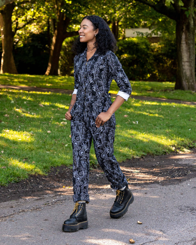 Black Floral Cobweb Boiler Suit