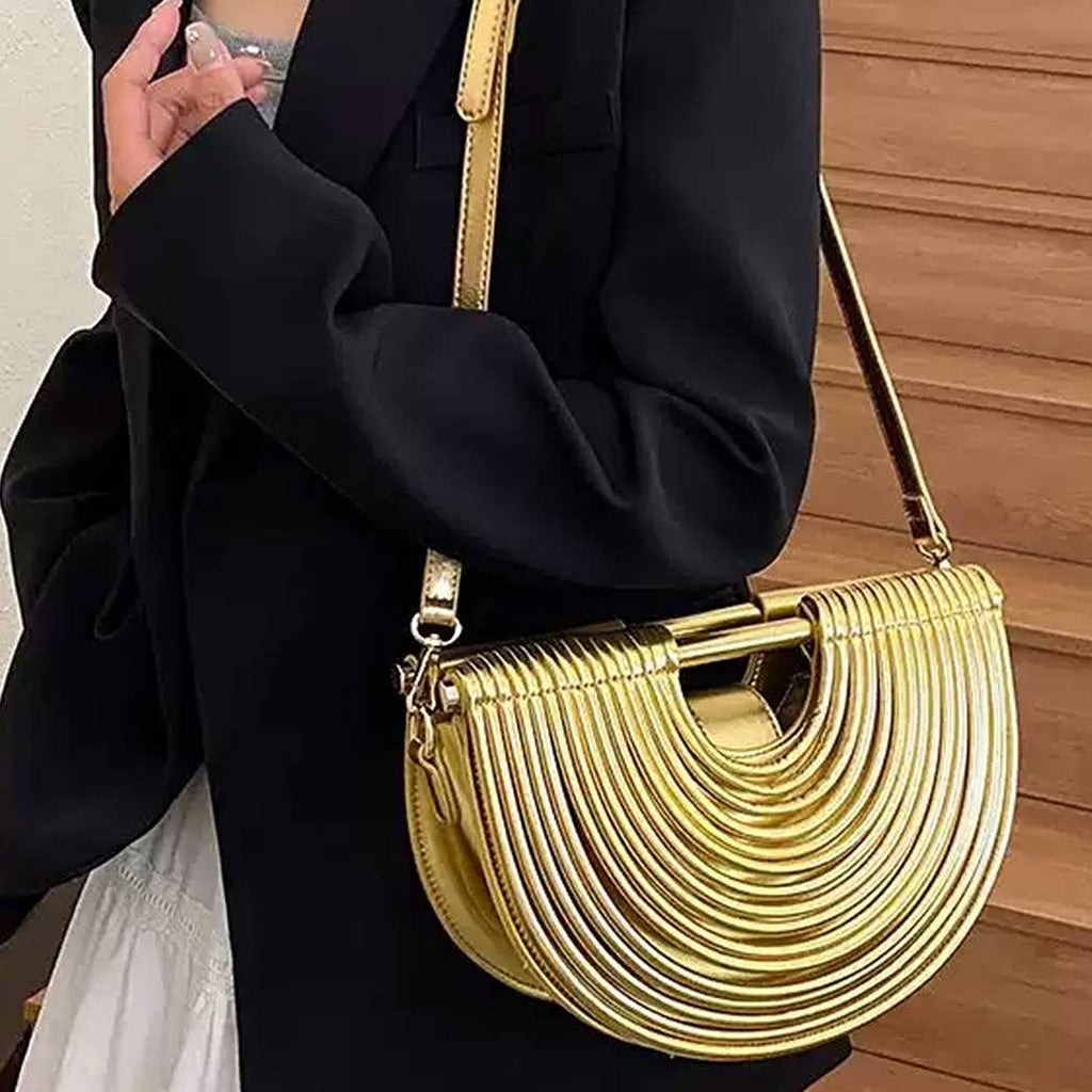 Metallic Faux Leather Noodle Bag: BK