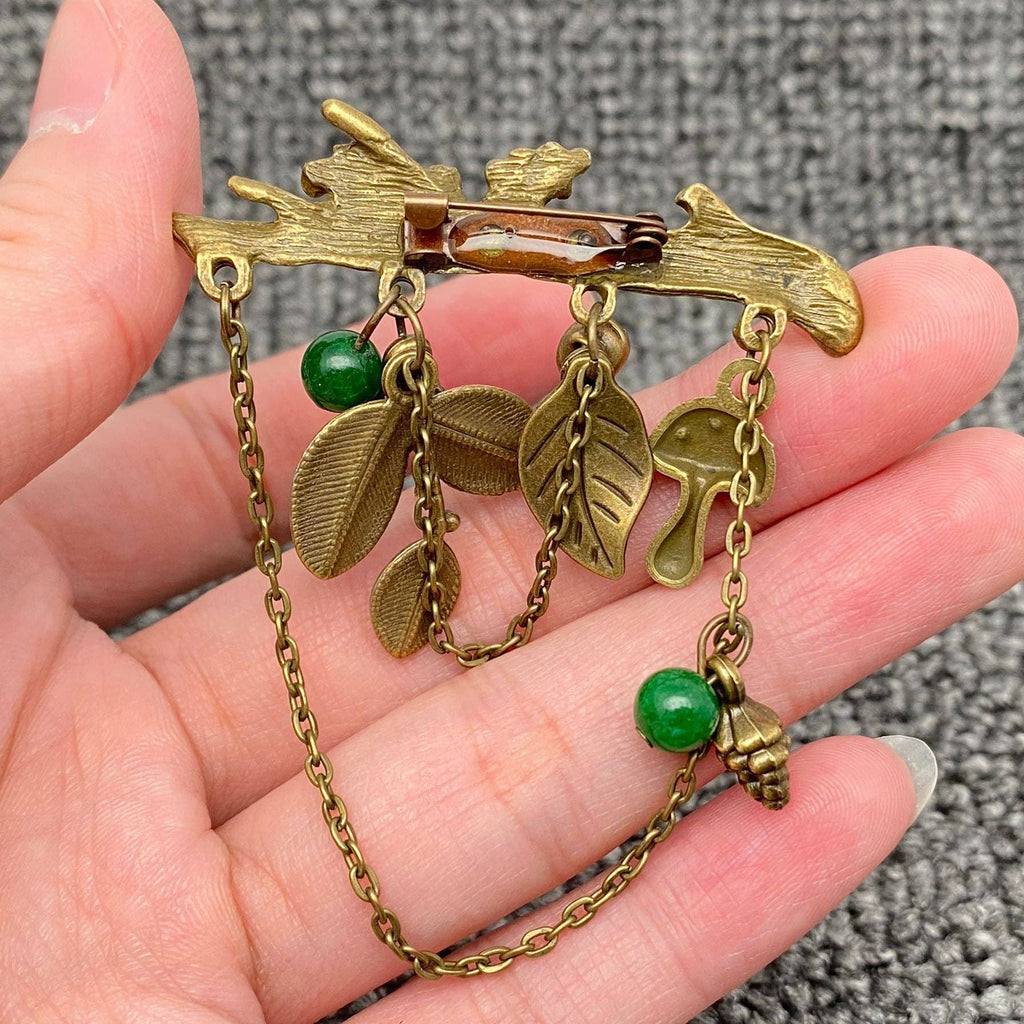 Mushroom Pinecone Leaf Charm Brooch