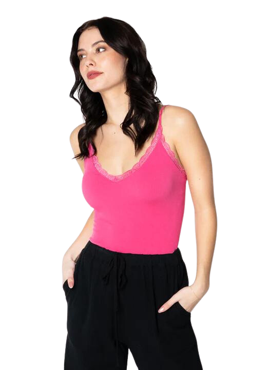 Lace Trimmed Bamboo Cami: Fuchsia
