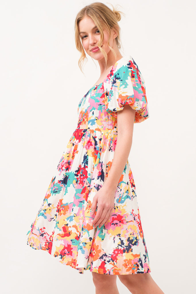 Floral Bubble Sleeve Dress - ONLY 3X