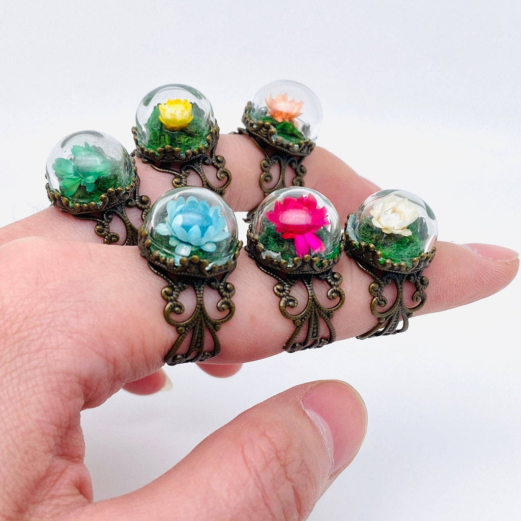 Victorian Flower and Moss Ring: Orange