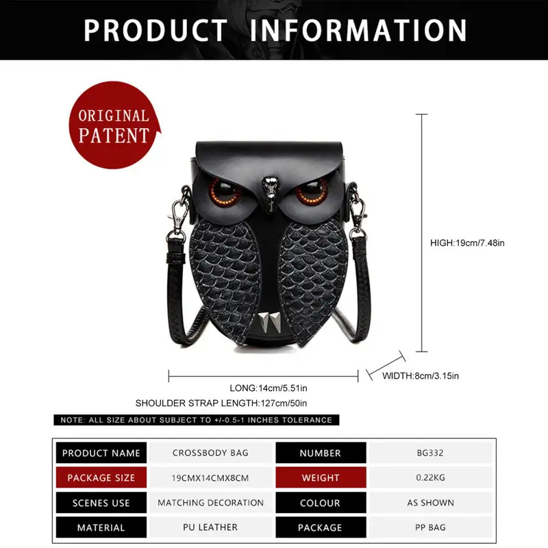 Black Owl Crossbody Bag