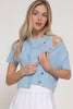 Short Sleeve Rainbow Button Cardi: Soft Blue